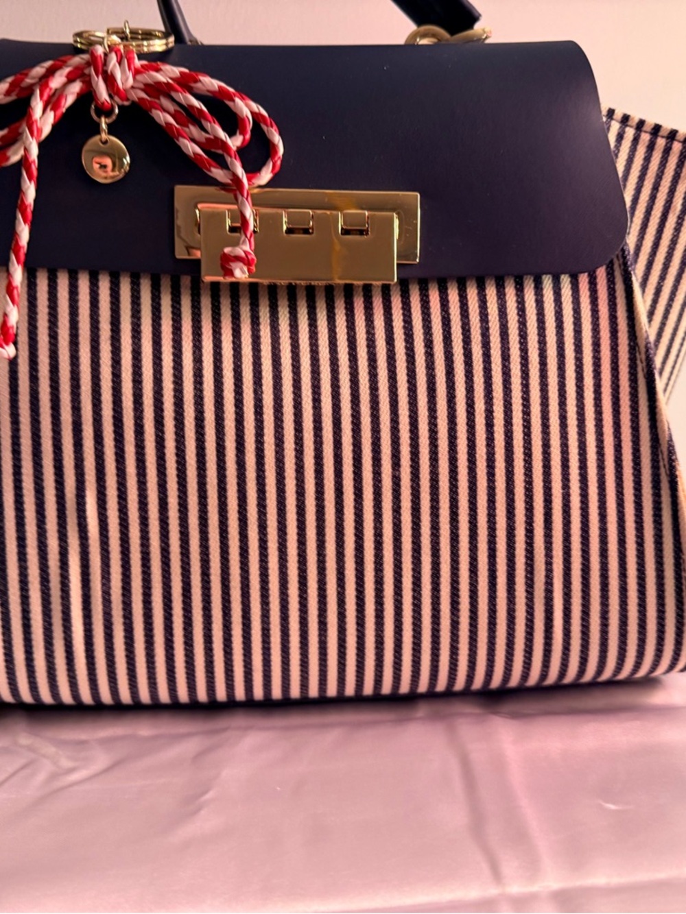 Zac Posen. Striped Navy and Cream Top-Handle Women's Bag